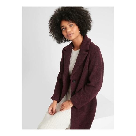 Banana Republic Knit Wool Overcoat Boucle Fall Coat Two Button Burgundy Wine S - Picture 3 of 10